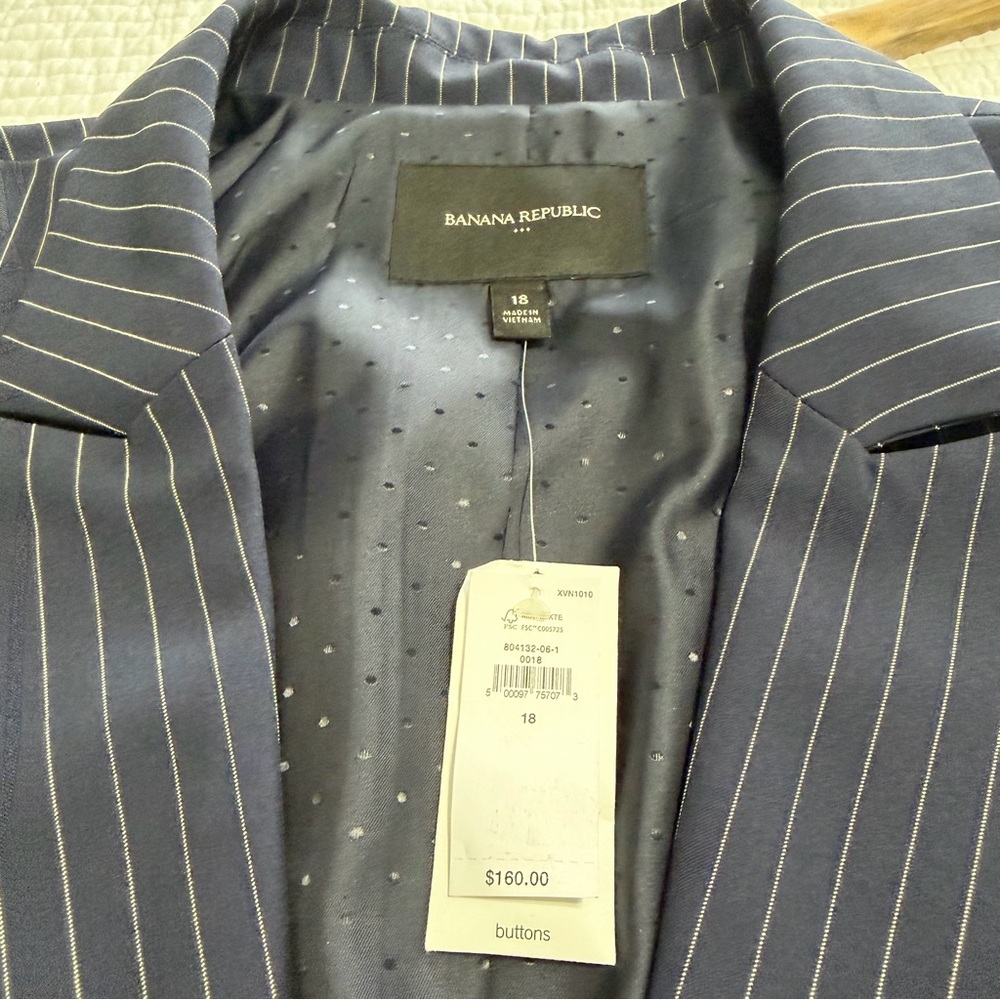 Banana Republic Navy Pinstripe Blazer NWT Size 18 - Picture 5 of 9